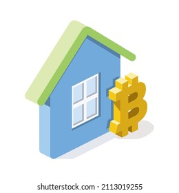 Startseite Bitcoin Kryptowährung. 3D Linie isometrisch, Farbe Web-Symbole, neue flache Stil. Kreatives Design für Infografiken.