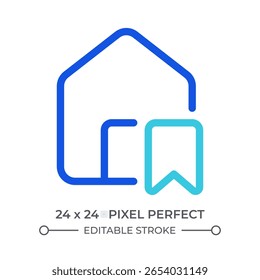Home bookmark ícone de interface gráfica de linha colorida. Aluguel de casa, reserva. Serviço online, tecnologia moderna. Residência, propriedade. Símbolo linear duotônico de vetor isolado. Elemento de interface do usuário, pixel perfect