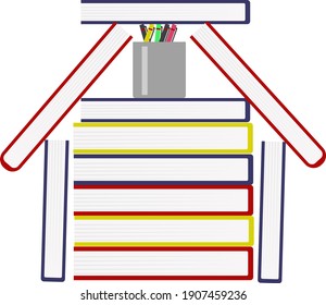 Home of books, illustration, vector on a white background.