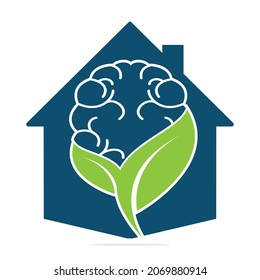 Home Brain Logo Icon Design. Home brain and leaves idea.