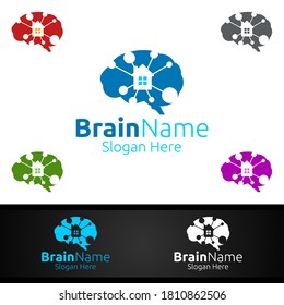Home Brain Brain Logo with Think Idea Concept Vector Design