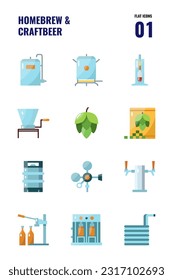 Home brew and craft beer icons set 1. Flat icons isolate on white background
