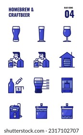 Home brew and craft beer icons set 4. Blue icons isolate on white background