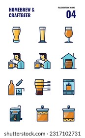 Home brew and craft beer icons set 4. Filled outline icons isolate on white background