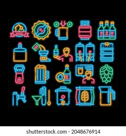 Home Brewing Beer neon light sign vector. Glowing bright icon  Barrel And Bottle, Hops And Malt, Faucet And Opener Home Brewing Alcoholic Drink Illustrations