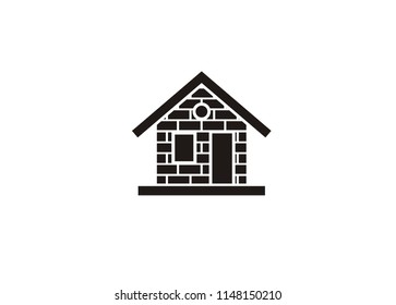 home with brick wall, simple icon