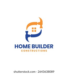 home builder construction logo design concept hammer creative house creation 