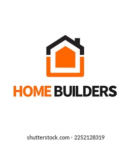 home builder logo template with home  icon in grey and orange colors.