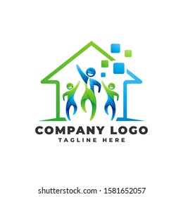 Home Building Application Digital Logo Vector Icon Illustration, Leader Partner People Gradient 