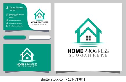 Ilustración vectorial del logotipo de flecha de edificio residencial, plantilla de tarjeta de negocios