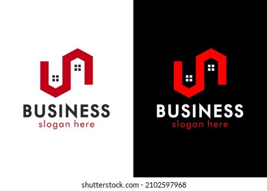 Konzept des Wohnungsbaus. Sehr geeignet für Symbol, Logo, Firmenname, Markenname, persönlichen Namen, Icon und vieles mehr.