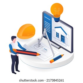 Home building designer in isometric illustration