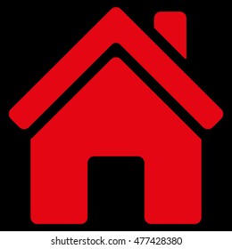 Home Building icon. Vector style is flat iconic symbol, red color, black background.