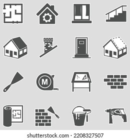 Home Building Icons. Sticker Design. Vector Illustration.