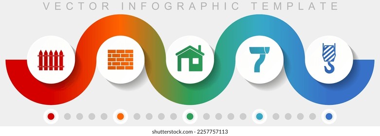 Home building infographic vector template with icon set, miscellaneous icons such as fence, brick wall, home, gutter and crane hook for webdesign and mobile applications