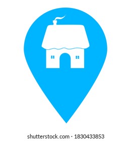 Icono de puntero de pin de asignación de ubicación de la construcción residencial. Elemento de punto de mapa para concepto móvil y aplicaciones web. Icono para el diseño de sitios web y desarrollo de aplicaciones. Casa premium, inmueble, símbolo de inmueble plano.