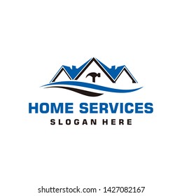 Home building logo design. Carpentry services vector design. House with hammer logotype