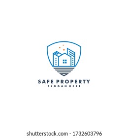 plantilla de diseño de logotipo de construcción en casa, icono de propiedad segura, ilustración de vector