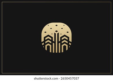 Logotipo de construcción de viviendas Estructura moderna Oro	