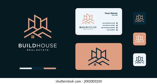 Home building logo with unique line art style logo design templates