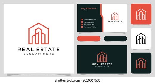 home building logo vector line style design