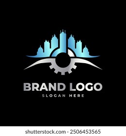 Home and building maintenance, repair logo design. Construction property industry modern gear logo vector illustration