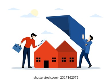 home or building quality inspection, Real Estate and Home Defects. QC, Check housing quality. inspect the structure of the house both inside and outside. flat vector illustration on a white background