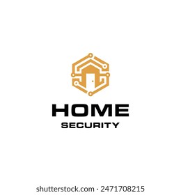 construcción de casa con tecnología de seguridad logo icono Plantilla de Vector
