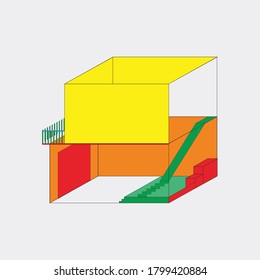 edificio de viviendas vector 3 d, con escalera y sala de cocina