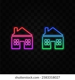 Home building vector design isolated on white background. neon style..
