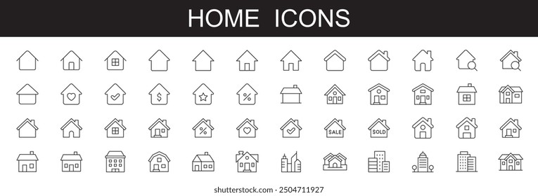 Home and buildings line website icons, vector illustration editable icons, real estate home, house, buildings icons on white background