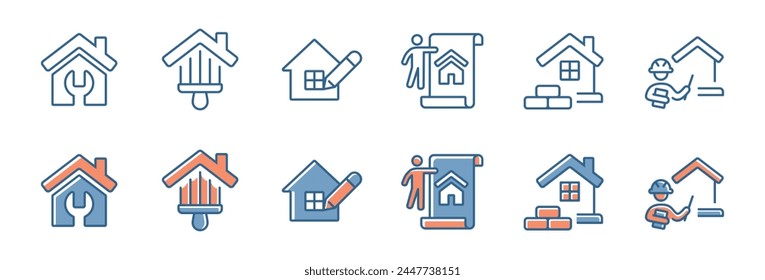 home buildings renovation construction icon set house fixing repair property improvement vector illustration collection for web and app