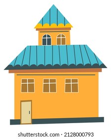 Home built in rural style, isolated old wooden building with roof and simple windows. Countryside or village architecture, summer house or cottage for rest during warm seasons. Vector in flat style