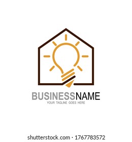 Home and bulb logo design combination, Line logo with building icons