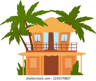Home bungalow house architecture vector illustration, tree, isolated on white
