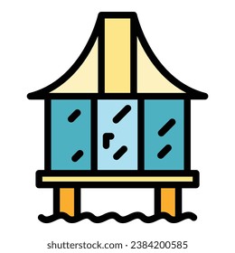 Home bungalow icon outline vector. Sea house. Villa island color flat