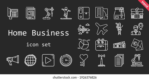 home business icon set. line icon style. home business related icons such as calendar, antenna, plane, newspaper, megaphone, ticket, pie chart, wall clock, telephone, employee