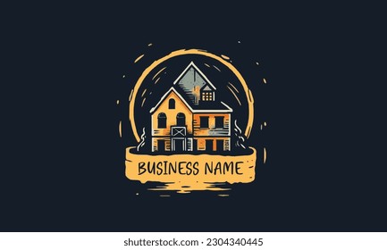 Home business mascot logo. Hand drawn home logo, house mascot logo, exterior home modern logo. 