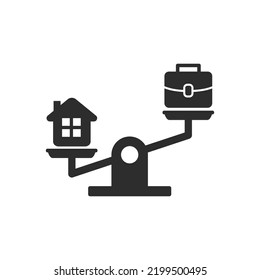 Home And Business Scales, Remote Work Icon. Scales, House Outweigh Case. Benefits. Monochrome Black And White Symbol