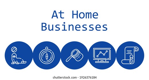 At Home Businesses Background Concept With At Home Businesses Icons. Icons Related Analytics, Compass, Seal, Degree, Bag