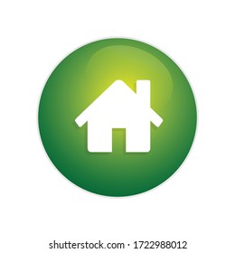 Home Button. Green glossy button with home sign. home green circle web glossy icon.