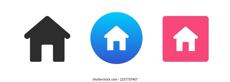 Home button homepage house building with roof entrance icon set vector flat illustration. Architecture construction internet browsing address real estate website internet cyberspace property residence