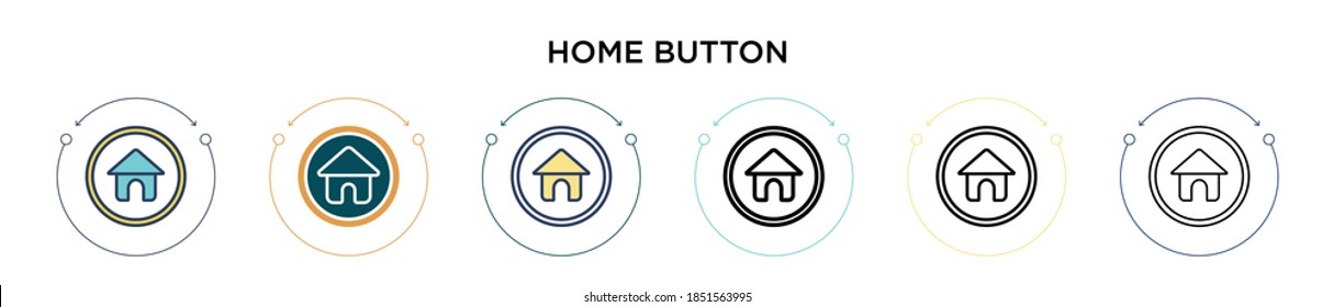Home button icon in filled, thin line, outline and stroke style. Vector illustration of two colored and black home button vector icons designs can be used for mobile, ui, web