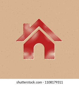 Home button icon in halftone style. Grunge background vector illustration.