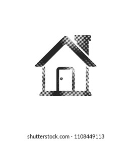 Home button icon in halftone style. Black and white monochrome vector illustration.