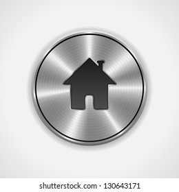 Home Button, Icon. Metal, Round. Vector Illustration