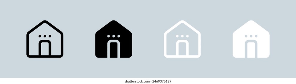 Home button icon set in black and white. House signs vector illustration.