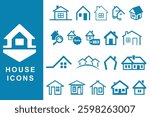 Home button icons set. Home page icon. Simple house symbols. Building icon. Vector illustration.