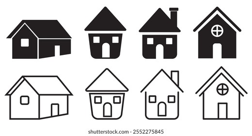 Home button icons set. Home page icon. Simple house symbols. Building icon. Vector illustration.