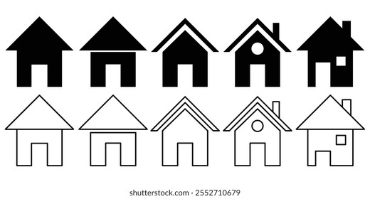  Conjunto de iconos de Botón para el hogar. Icono de la página de inicio. Símbolos simples de la casa. Icono de construcción. Colección de iconos de casa. Símbolo de la casa. 